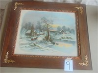 Winter Scene Print in Oak Frame