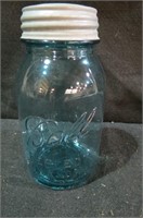 NO.13 BALL BLUE GLASS QUART JAR W/LID