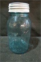 NO.13 BALL BLUE GLASS QUART JAR W/LID