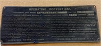 Vintage  Operating Plate