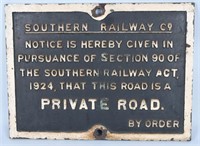 SOUNTHERN RAILWAY CO. CAST IRON SIGN