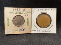 1918 Buffalo Nickel & 1988 Canada Dollar