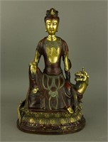 Ming 16/17th C. Bronze w/ Red Lacquer Figure