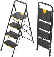 KINGRACK 4 Step Ladder  Sturdy Steel Step Stool wi