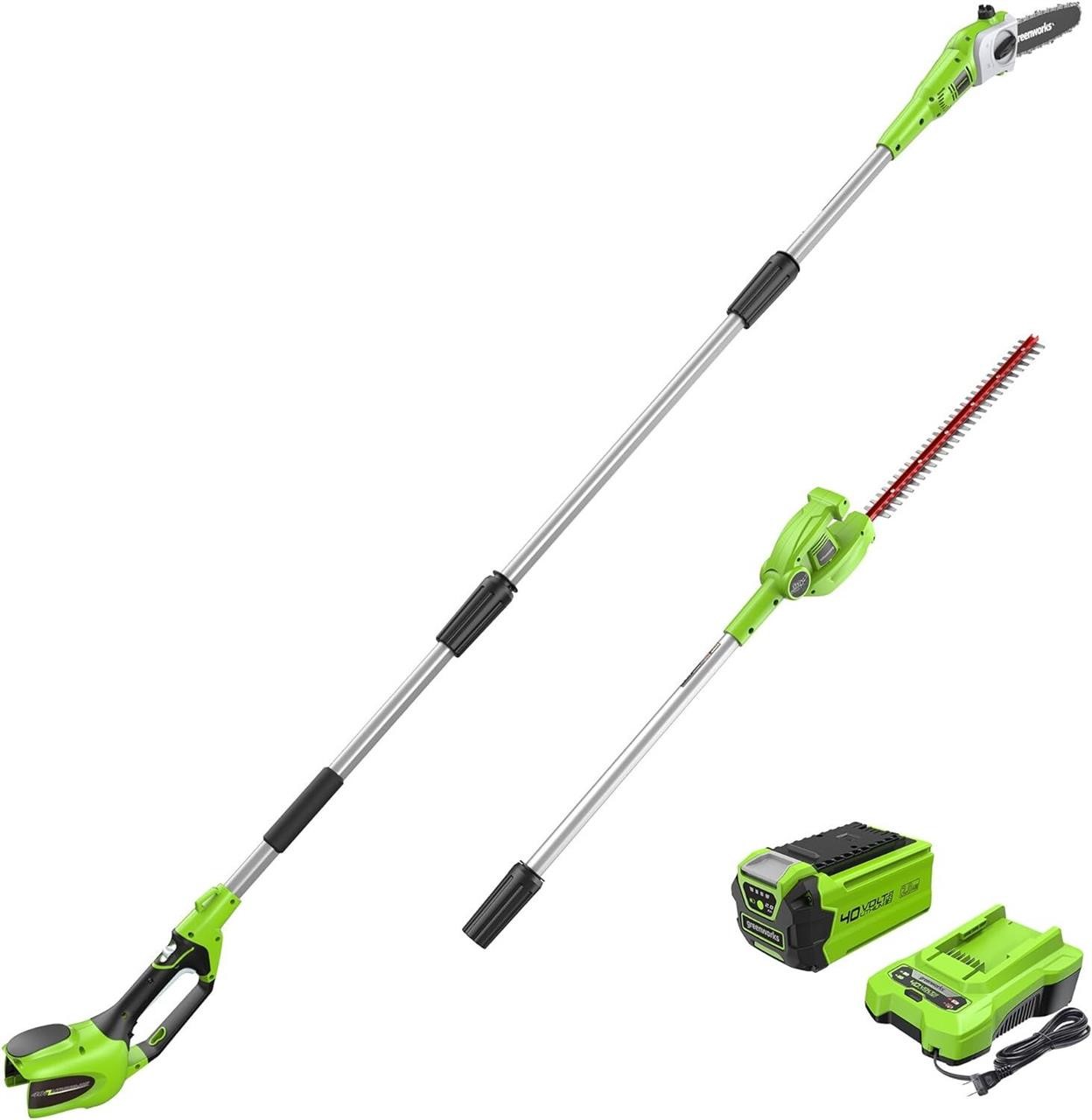 Greenworks 40V 8 Polesaw + Pole Hedge  2.0Ah Batte