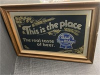 Pabst Blue Ribbon glass mirror sign