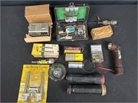 Hand, air grinder, vintage flashlight, snap it