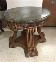 Ornately Carved Side Table w/Marble Top