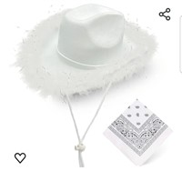 White Cowboy Hat w/ Feather Bride Cowgirl Hat