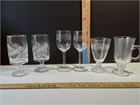 Wheat Etched Glasses MCM 4, 2 Others