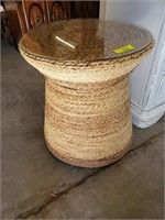 ROUND DRUM STYLE RATTAN END TABLE