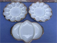 (3 PCS)  FIRE KING DIVIDED PLATE, 2 DEVILED EGG