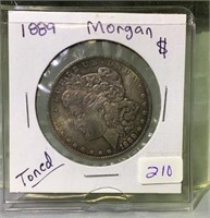 1889 US Morgan silver dollar toned