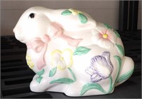 Ceramic Floral Decorated White Rabbit Coin Bank