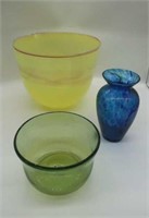 Three Australia art glass vases and bowl