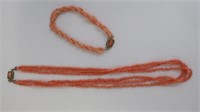 Coral bead necklace and bracelet
