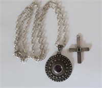 Silver pendant on chain and sterling cross