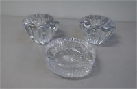 Waterford ashtray with pair Orrefors candleholders