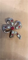 RED STONE BOW BROOCH