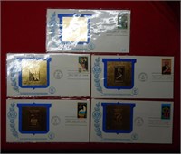 (5) US Postal 23Kt Gold Stamps 1st Day Cover