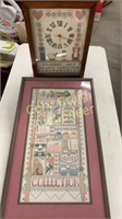 Cross stitch framed art & clock, rooster & Jesus
