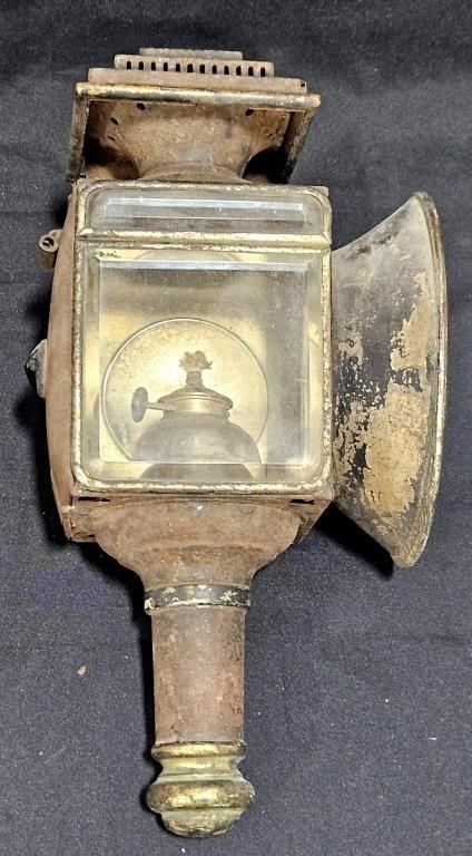 Vintage Wall Sconce Oil Lamp w Beveled Glass
