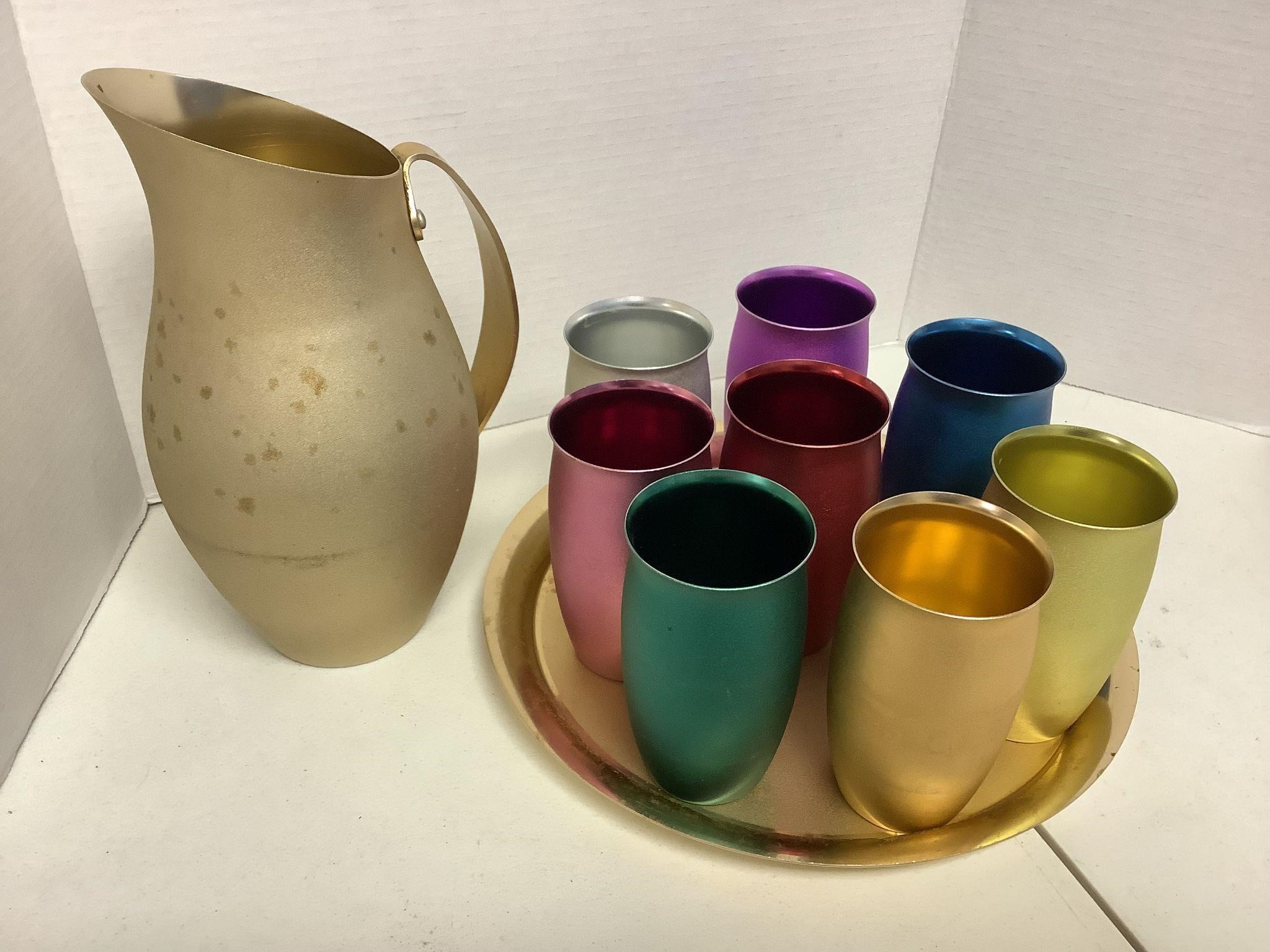 Mirro Aluminum Pitcher Tumblers and Tray