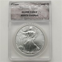 1999 AMERICAN EAGLE ANACS MS69 SILVER DOLLAR