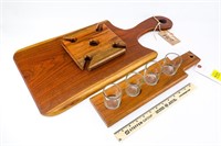 1-Walnut Tasting Flight Board w/4-Shot Glasses,