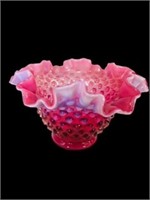 Fenton Cranberry Opalescent  Ruffle top bow