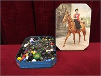 Huntly & Palmers Biscuit Tin w/ Glass Marbles