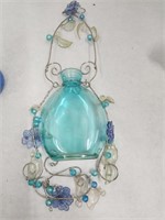 Wire Wrapped Aqua Glass Wall Hanging
