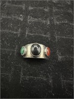 .925 Sterling Onyx/Jade/Amber ring sz 7