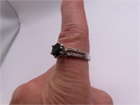 Sterling Silver sz8.75 RIng w/ Black Stone Front