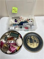 Sewing Supplies Lot with Clear Bin