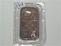 Vintage Toned Silver Towne 1oz .999 Bar