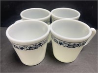 Group of four Pyrex Milk Glass Old Town Blue