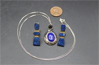 Vintage Sterling Silver Blue Necklace & Earrings