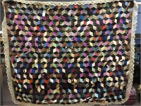 Tumbling Block Throw with Silk Crocheted edge -