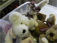 Vintage Plush Boyds Bears in small tote