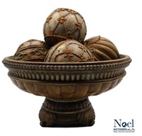 Decorative Plaster Pedestal Bowl w/ Ornate Balls