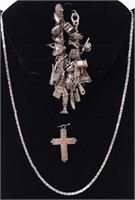Jewelry Sterling Silver Charm Bracelet & Cross +