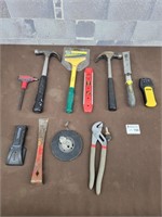 Hammers, stud finders, level, etc