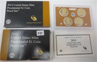 2011 & 2012 US Presidential $1 coin Proof sets