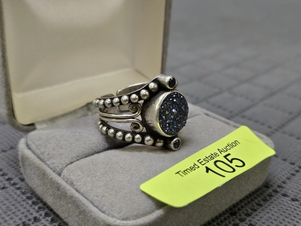 STERLING SILVER BLUE DRUSY RING, SZ-9