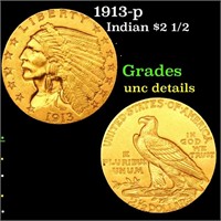 1913-p Indian $2 1/2 Grades Unc Details