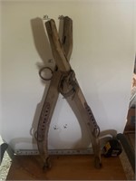 24 inch primitive, wood and cast iron pair of