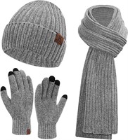 Womens Winter Knit Warm Hat Beanie+Long Scarf+Touc