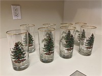 (8) Spode Christmas Tree Gold Rim Glasses