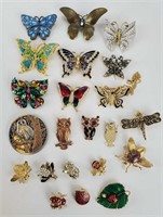 Butterflies Owls And Bugs Jewelry Lot Of 22